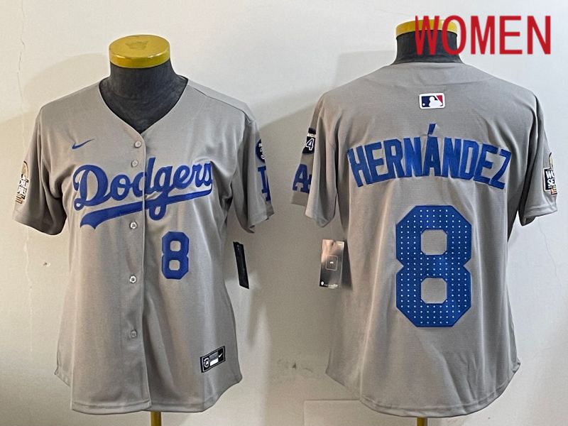 Women Los Angeles Dodgers #8 Hernandez Grey Game 2024 Nike MLB Jersey style 12051